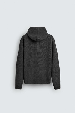 ZARA КАРДИГАН ИЗ ХЛОПКА И ШЕРСТИ С КАПЮШОНОМ, СЕРЫЙ МЕЛАНЖ
