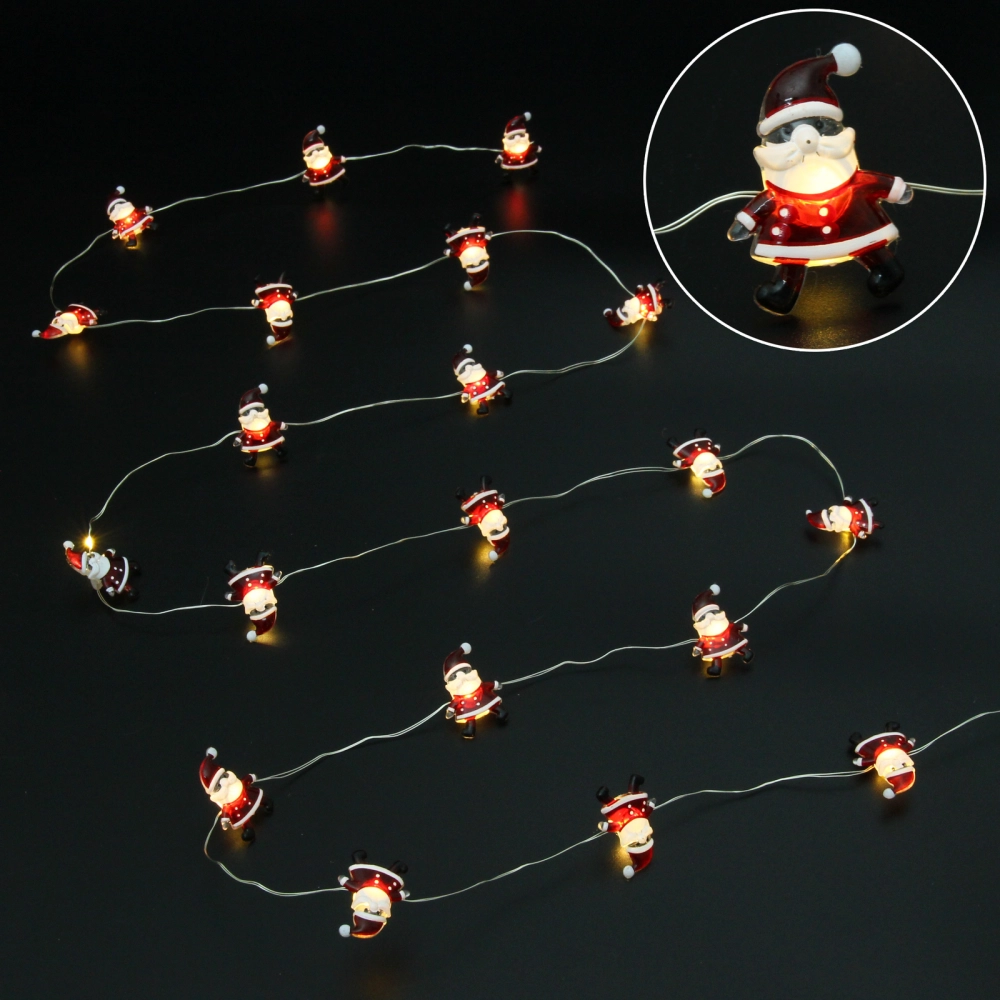 Гирлянда для дома «Дед Мороз» (3,3*2,5см) на батарейках 2,0 м 20 ламп LED, 1 реж., IP-20, Теплый белый (батарейки CR2032)