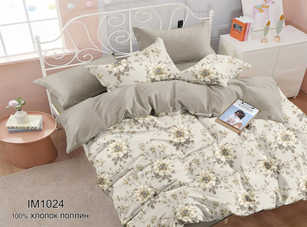 Комплект постельного белья 1.5 сп с простыней на рез. 90х200 ПОПЛИН "1024" (нав. 50х70)
