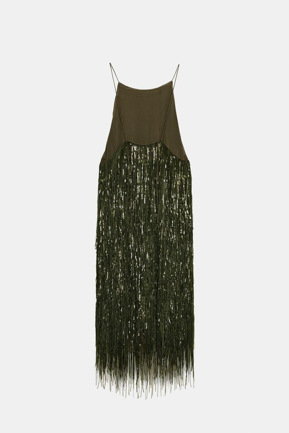 ZARA ПЛАТЬЕ С БАХРОМОЙ И ПАЙЕТКАМИ — ZW COLLECTION, ЗЕЛЕНЫЙ