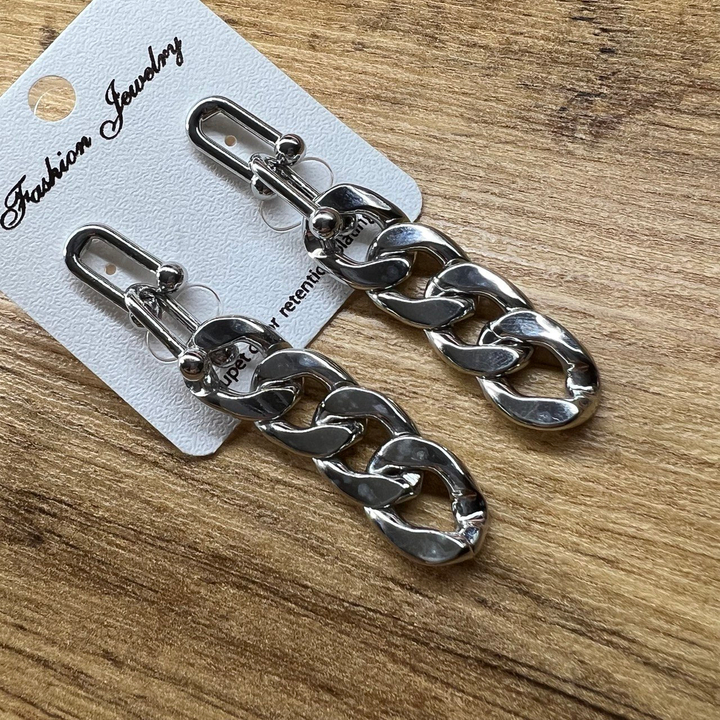 Серьги "Цепи" 6 звеньев комбо панцерное 14 мм металл золотистый розовый