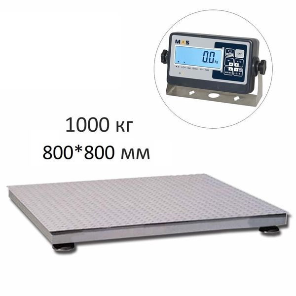Весы платформенные MAS PM4P-1000-0808, 1000кг, 200/500гр, 800х800, RS232 (опция), стойка (опция), с поверкой, выносной дисплей