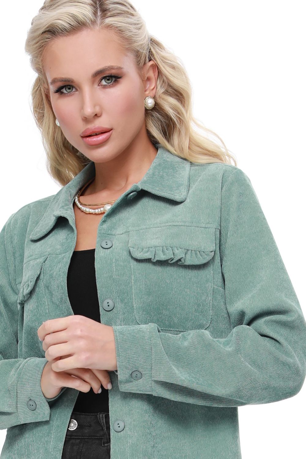 Рубашка из микровельвета с карманами зеленая DStrend (Акция)