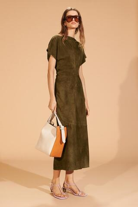ZARA ДЛИННОЕ ПЛАТЬЕ ИЗ ЗАМШИ - LIMITED EDITION, ОЛИВКОВО-ЗЛЕНЫЙ
