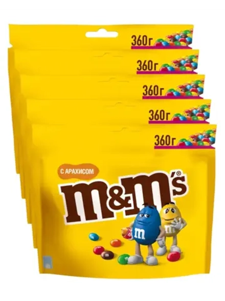 Конфеты M&M's шоколадное драже с арахисом 360 г * 5 шт