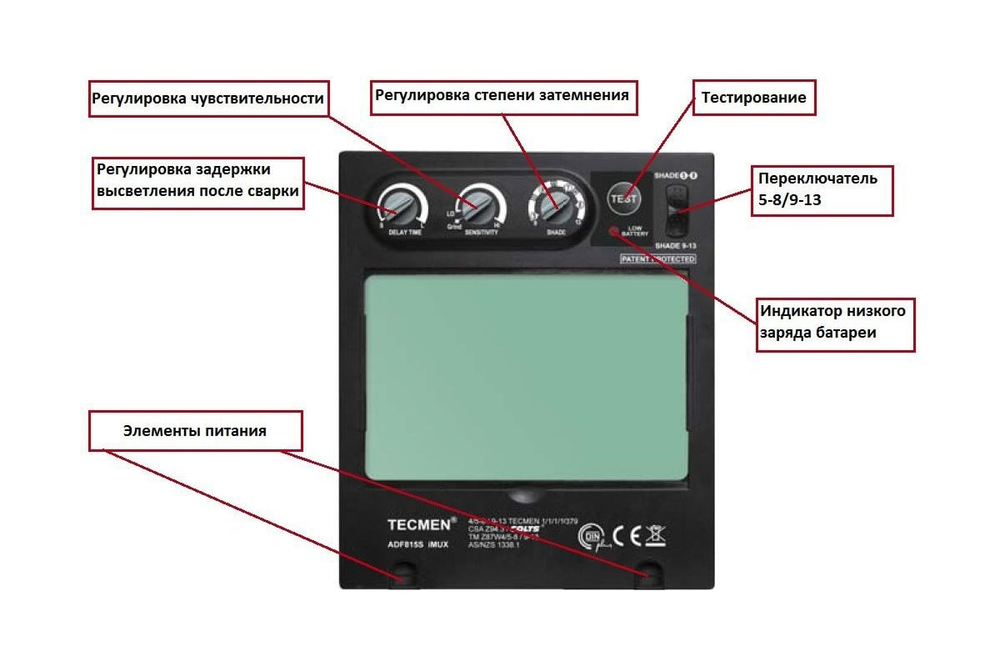 Сварочная маска с автоматическим светофильтром и подачей воздуха Tecmen 815S с PAPR (внешняя кнопка зачистки)