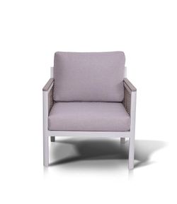 "Сан Ремо" кресло плетеное из роупа садовое, каркас алюминий белый, роуп бежевый, ткань бежевая