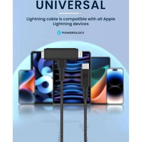 Кабель Powerology USB-C to USB-C + Lightning PD60W (PCAB007BK) Black
