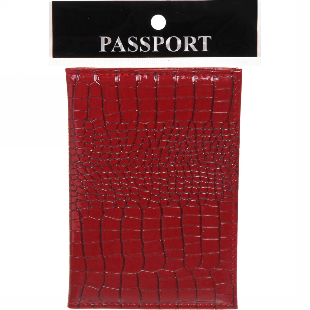 Обложка на паспорт «Классика» под крокодила, цвет красный