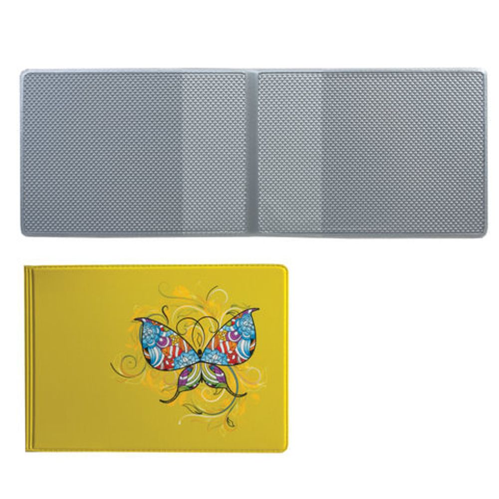 Обложка для пластиковых карт, дорожных билетов, студенческих билетов "БАБОЧКА", кожзаменитель, желтая, ДПС, 2757.Т1