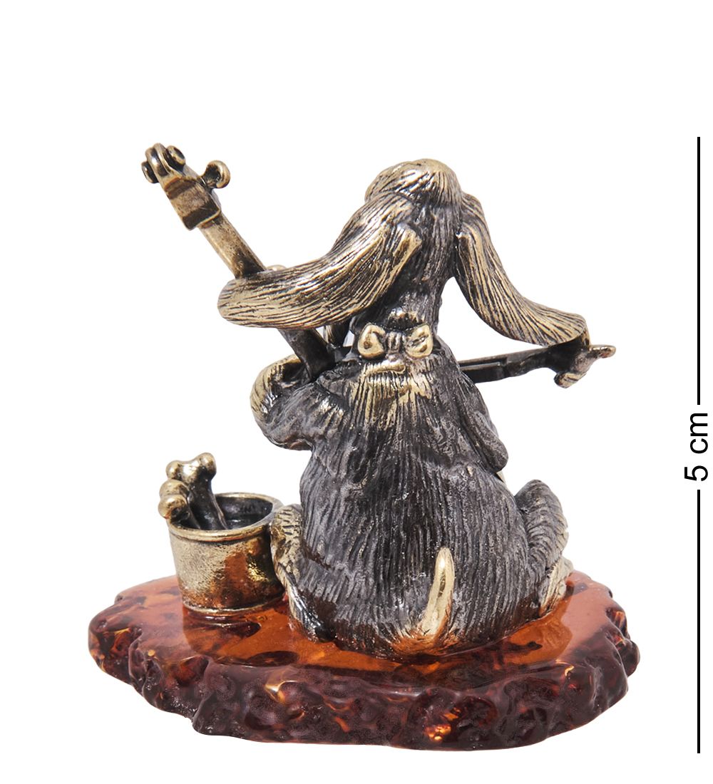 Народные промыслы AM-4084 Фигурка «Бассет Уличный музыкант» (латунь, янтарь)