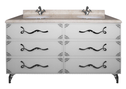 Тумба LAURA 150 С узором Белый глянец Серебро со стеклом