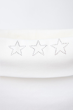 ZARA ТОП С ОТКРЫТЫМИ ПЛЕЧАМИ И ЗАКЛЕПКАМИ, БЕЛЫЙ