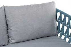 "Диего" диван 2-местный плетеный из роупа, каркас алюминий светло-серый (RAL7035) муар, роуп бирюзовый круглый, ткань светло-серая