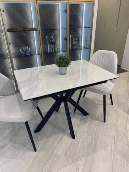 Кухонный раскладной стол "Комильфо Мини" из керамогранита, белый мрамор