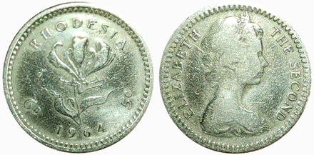 Родезия 6 пенсов, 1964 Королева Елизавета II VF