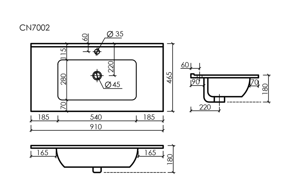Умывальник накладной прямоугольный Element 910x465x180мм