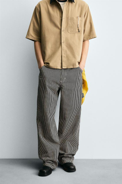 ZARA БРЮКИ БАГИ В ПОЛОСКУ ОВЕРСАЙЗ, СИНИЙ