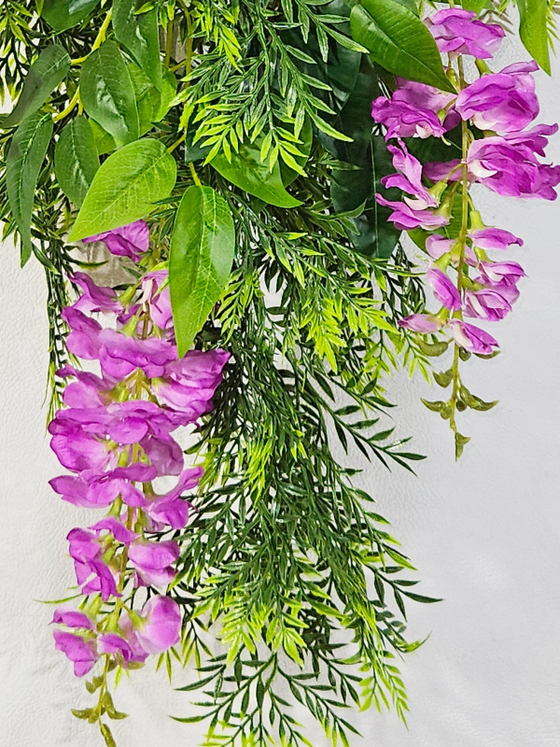 Искусственные цветы Акация лиловая подвесная в настенном кашпо