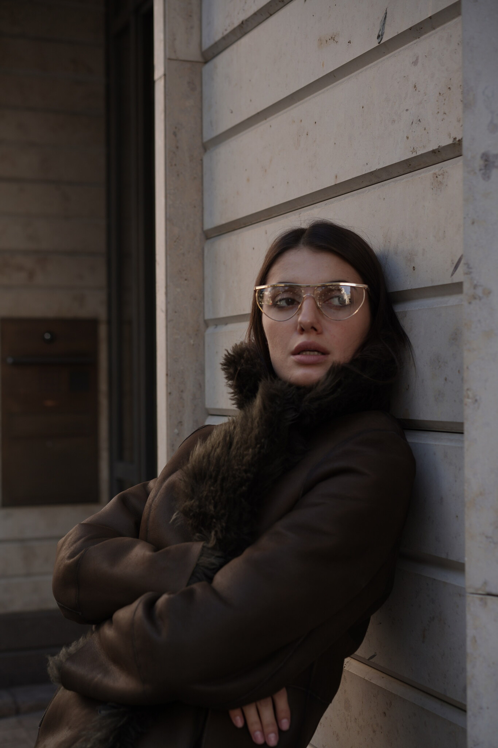 Дубленка двусторонняя Тиградо хаки удлиненная