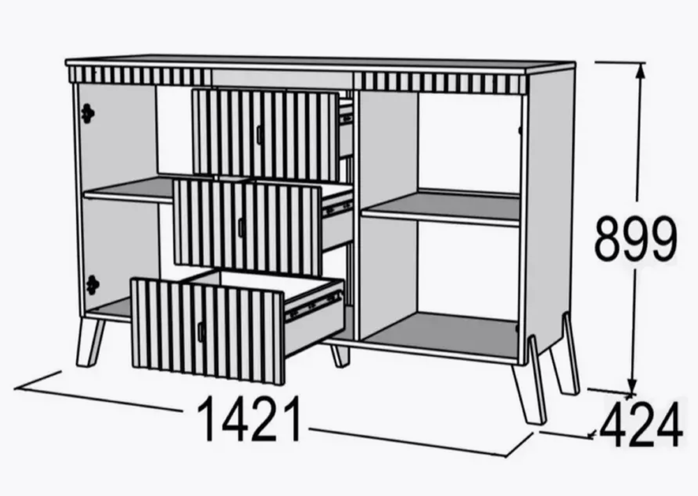 Комод с ножками Ольга-3 Дуб коми/голден Пэлас