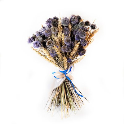 Букет сухоцветов Пшеница и Мордовник 40х25 см