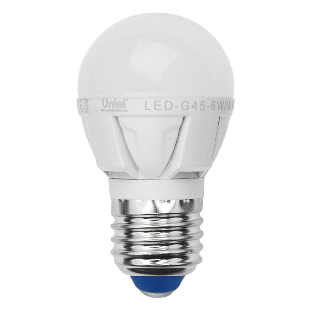 LED-G45-6W/WW/E27/FR ALP01WH Лампа светодиодная. Форма шар, матовая колба. Материал корпуса алюминий. Цвет свечения теплый белый. Серия Palazzo. Упа