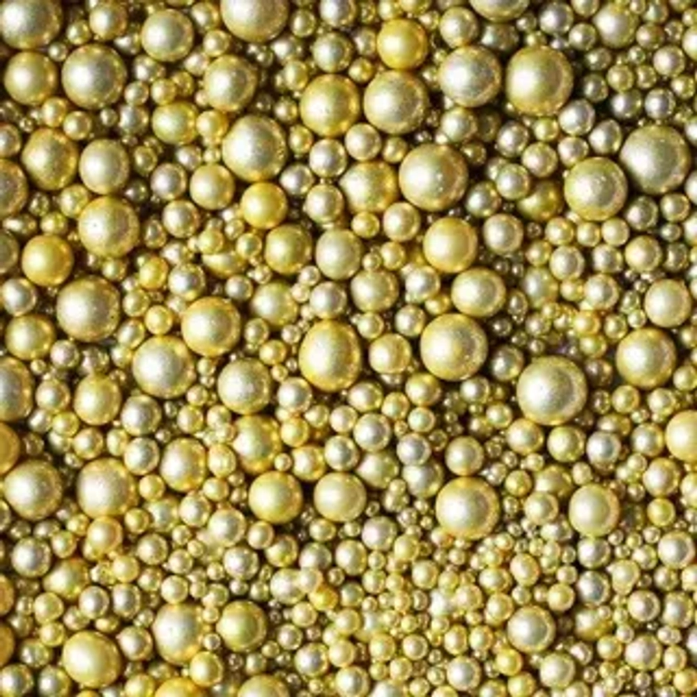 Шарики сахарные золото микс размеров. 50 гр