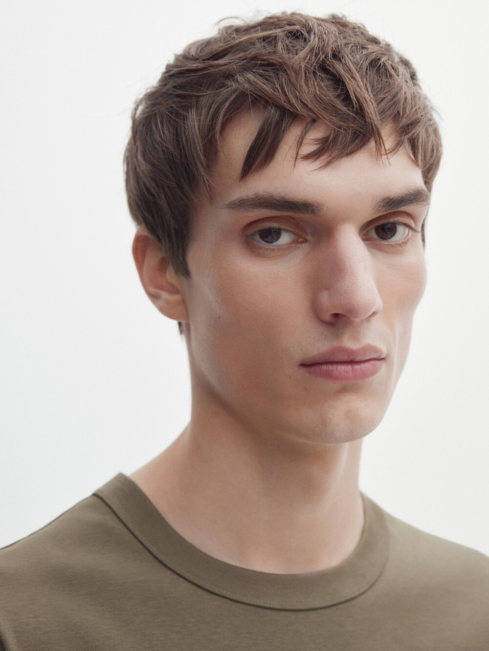 MASSIMO DUTTI Хлопковая футболка с короткими рукавами - Studio, хаки