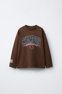 ZARA Х CHAMPION ® ФУТБОЛКА С ПРИНТОМ, КОРИЧНЕВЫЙ