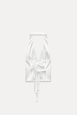 ZARA АТЛАСНЫЙ ТОП С ГОРЛОВИНОЙ ХАЛТЕР, БЕЛЫЙ