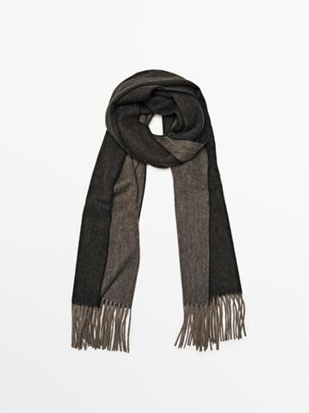 Massimo Dutti Шарф из двусторонней ткани, из 100% шерсти, коричневый