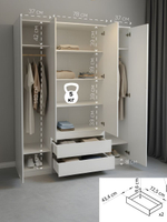 Шкаф 160х50х220 Марм, распашной, 4 двери 2 ящика, белый, со штангой и полками, Dipriz