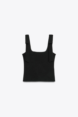 ZARA ТОП ИЗ ЭЛАСТИЧНОЙ ТАКНИ С БАНТАМИ, ЧЕРНЫЙ