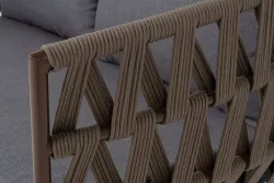 "Диего" диван 2-местный плетеный из роупа, каркас алюминий коричневый (RAL8016) муар, роуп коричневый круглый, ткань темно-серая 027