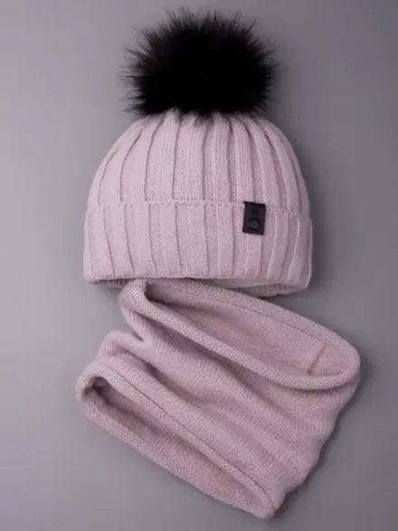Шапка детская зимняя вязаная с помпоном и снуд