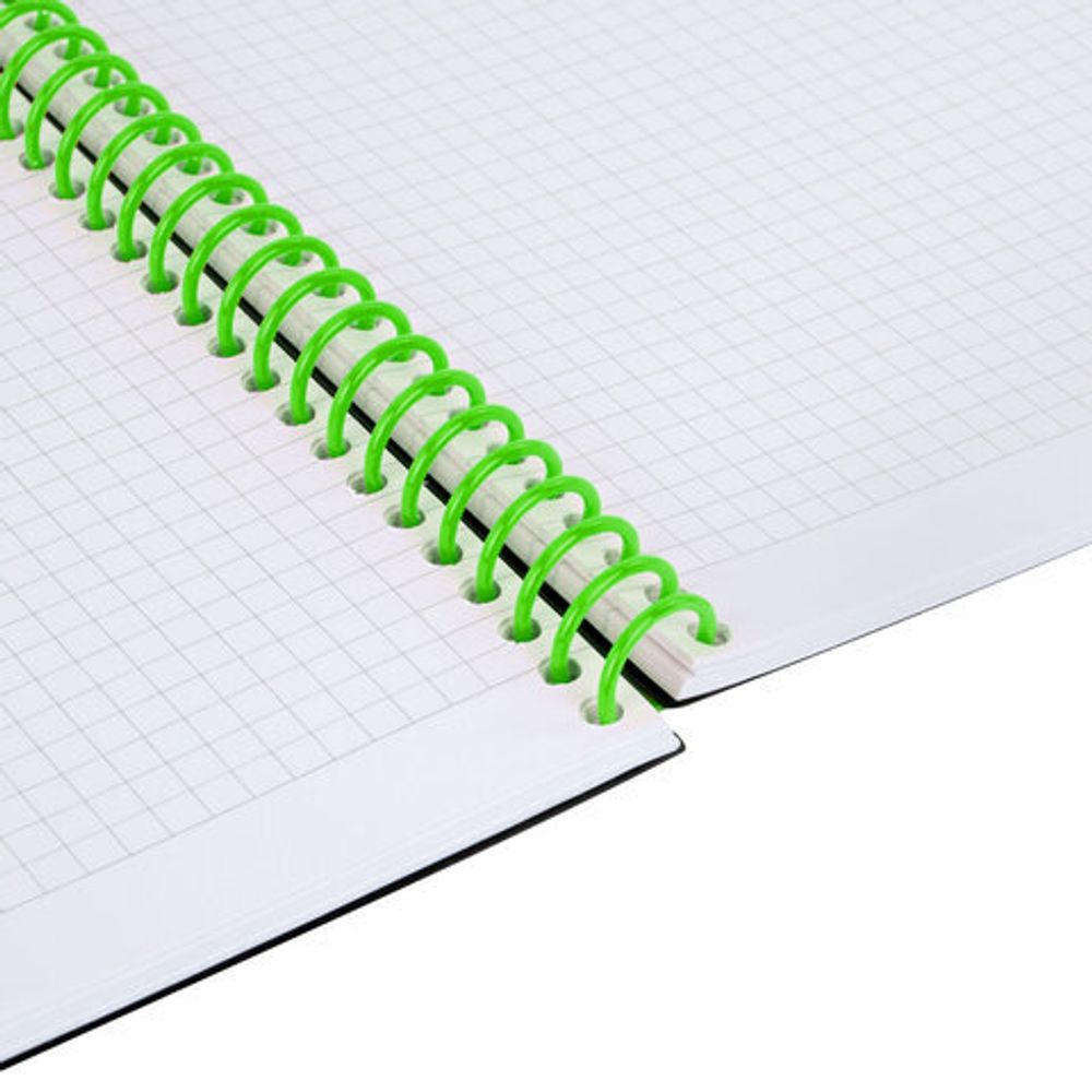 Тетрадь обложка пластик, А4 80 л., спираль пластик, резинка, клетка, BRAUBERG, черный/зеленый, 405383