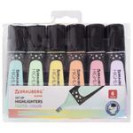 Набор текстовыделителей BRAUBERG 6 шт., АССОРТИ, "SUPER PASTEL", прорезиненный корпус, линия 1-5 мм, 151757