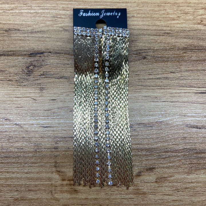 Серьги англ.заст. Bogema стразы 2 полоски цепочки жгутики стразинки металл золотистый