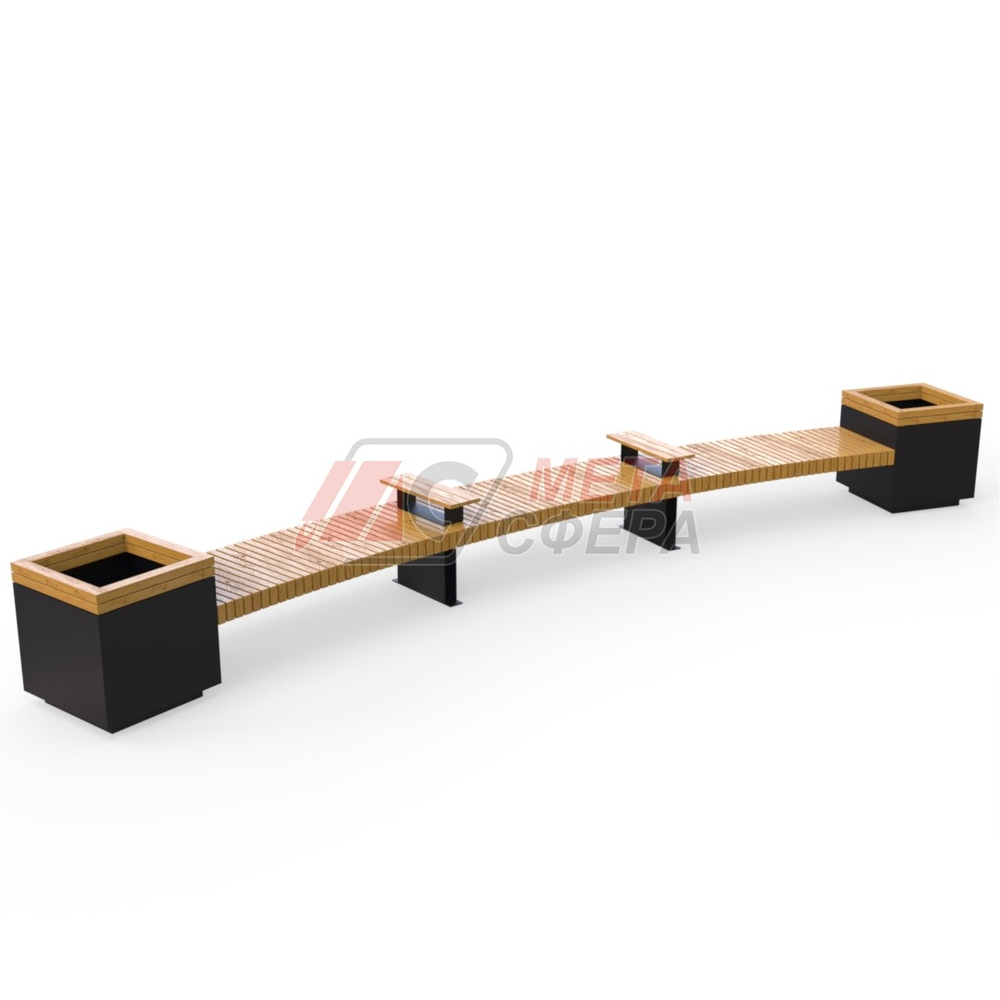 Лавка Rail Road 03 радиусная с 2-мя вазонами и подлокотниками