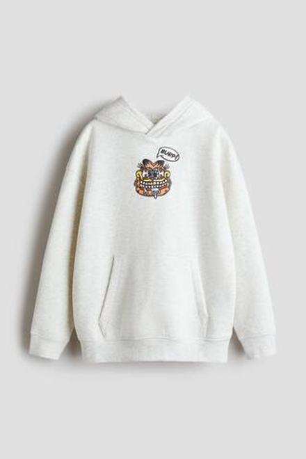 H&M Толстовка с капюшоном и принтом, светло-серый меланж