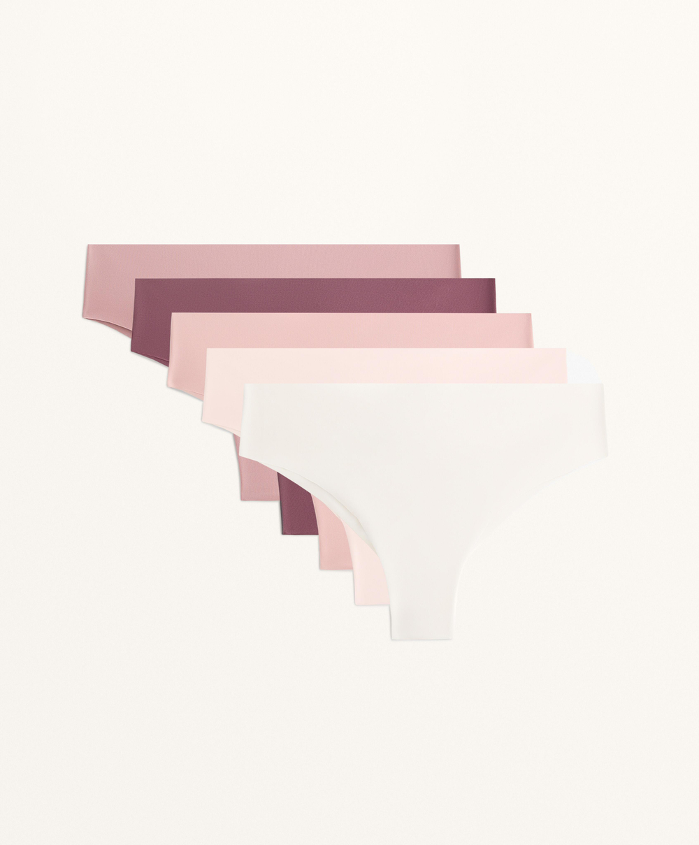 OYSHO Набор из 5 бесшовных трусов-бразильяно, бледно-розовый