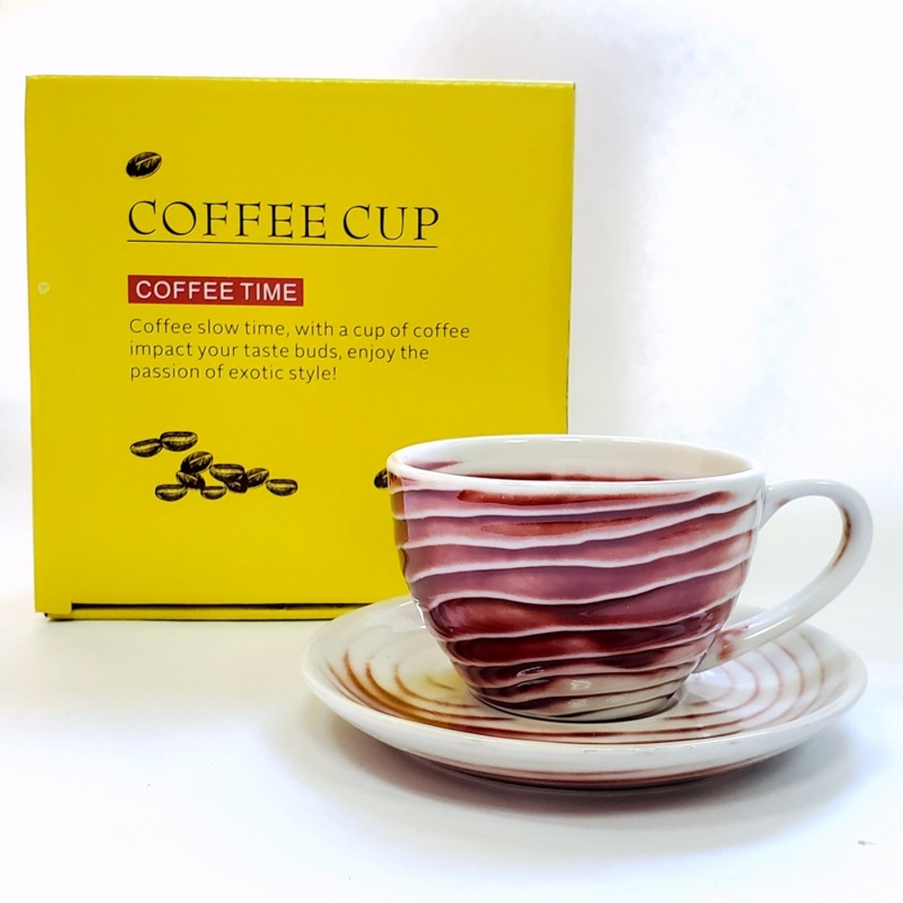 310503.3 Кружка с блюдцем "Красно-белый" В ПОДАРОЧНОЙ КОРОБКЕ, 100мл, 13*13*6,5, керамика