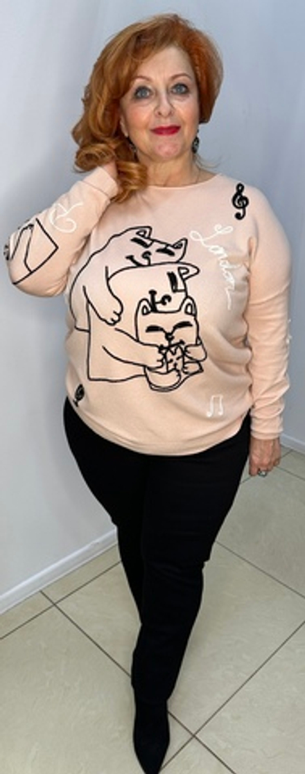 Тонкий джемпер с кошачьим принтом