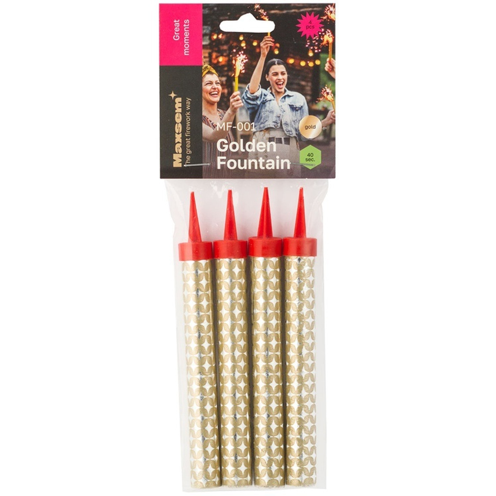 Свеча-фонтан в золотом цвете, 12 см, 40 сек, 4 шт