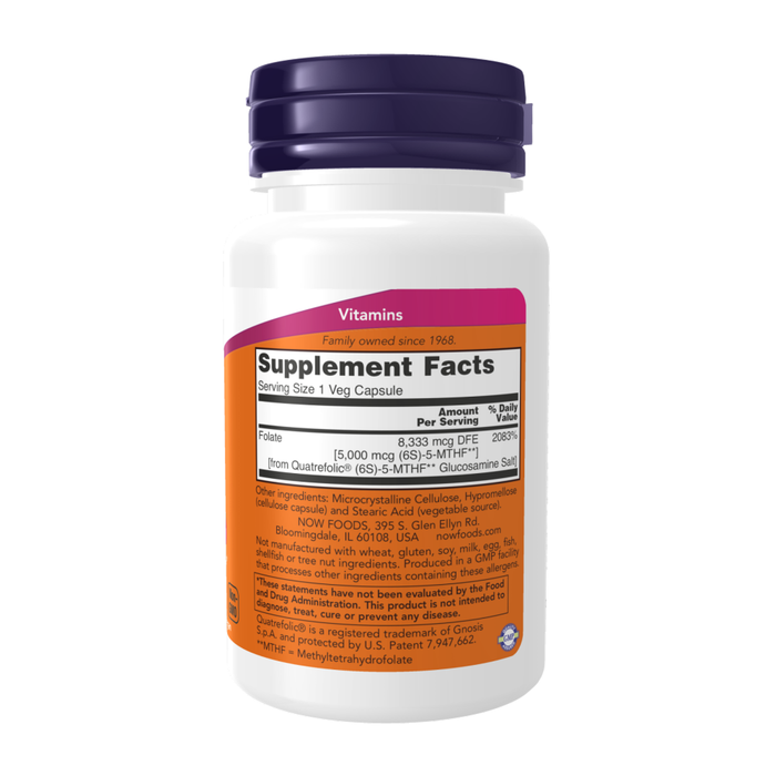 Метилфолат (Фолиевая кислота) 5000 мкг, Methyl Folate 5000 mcg, Now Foods, 50 вегетарианских капсул 2