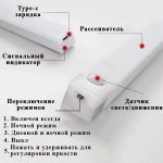 Умный ночник светильник 50 см. лампа на аккумуляторе с датчиком движения и датчиком света