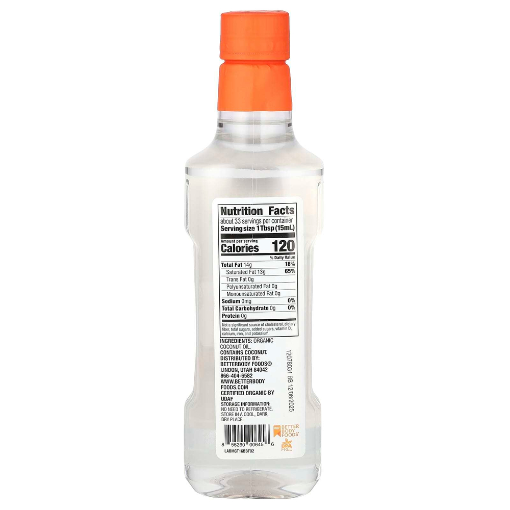 BetterBody Foods, органическое кокосовое масло MCT, 500 мл (16,9 жидк. унции)