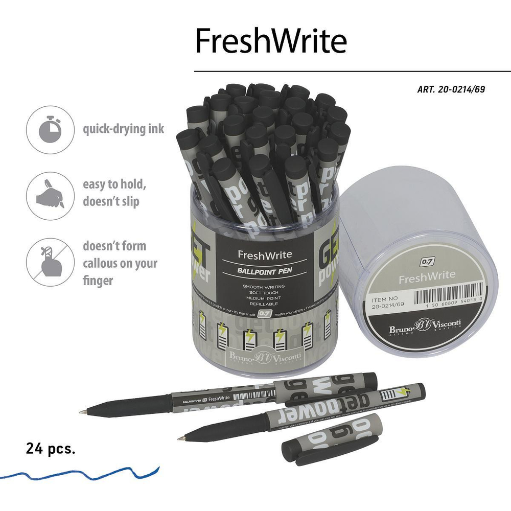 Ручка шариковая 0,7 мм синяя "FreshWrite. Get power" (BrunoVisconti)