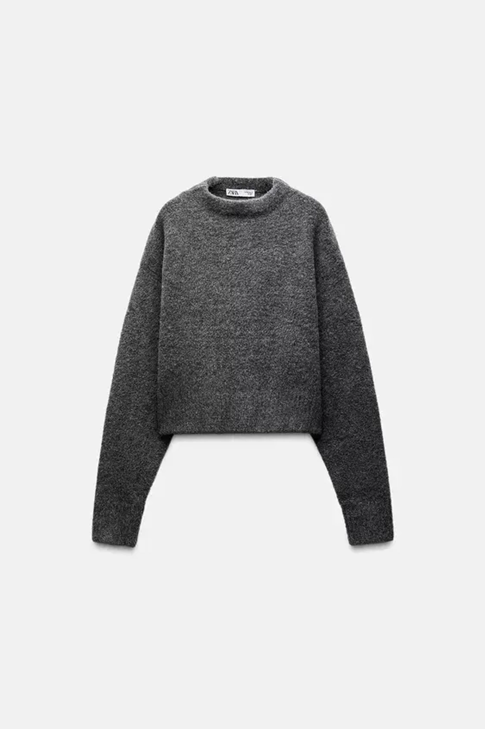 ZARA УКОРОЧЕННЫЙ СВИТЕР ИЗ МЯГКОЙ ТКАНИ, СЕРЫЙ